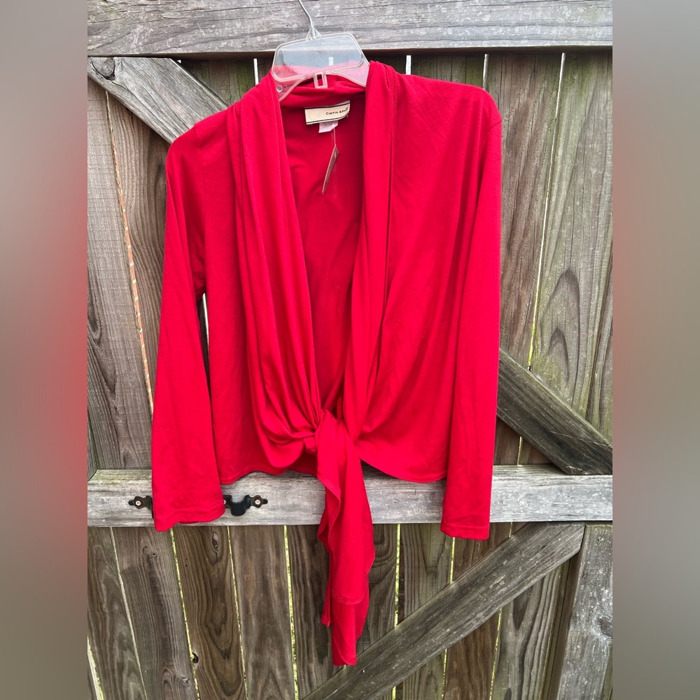 👗Carrie Allen Red Draped Cardigan